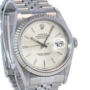 ROLEX DATEJUST UNISEX WATCH SILVER TAPESTRY INDEX DIAL FLUTED JUBILEE 16234